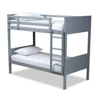 Baxton Studio MG0051-Grey-Twin Bunk Bed Elsie Modern and Contemporary Grey Finished Wood Twin Size Bunk Bed